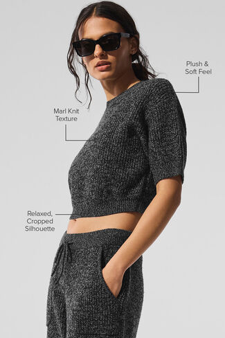Alo Yoga Marl Sweater Short Sleeve - Black Marl in Saudi Arabia