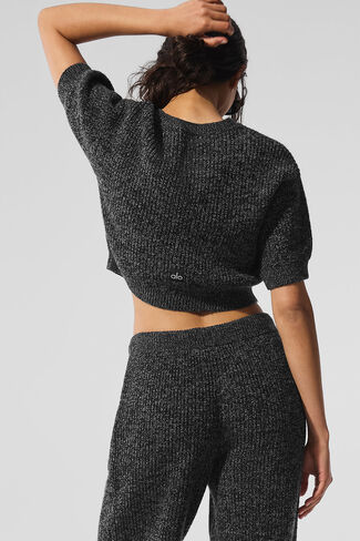 Alo Yoga Marl Sweater Short Sleeve - Black Marl in Saudi Arabia