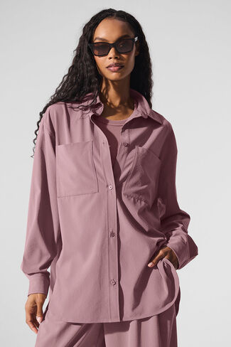 Alo Yoga Dreamscape Button Down Long Sleeve - Smoky Quartz in Kuwait