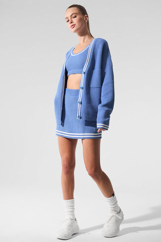 Alo Yoga Tennis Club Sweater Knit Cardigan - Crystal Clear Blue/White in Saudi Arabia