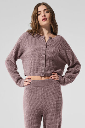 Alo Yoga Cashmere Plush Waffle Cardigan - Mushroom Heather in Saudi Arabia
