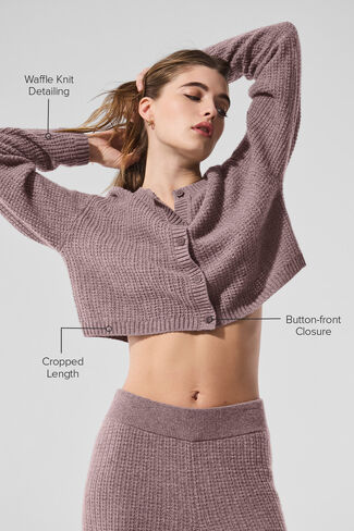 Alo Yoga Cashmere Plush Waffle Cardigan - Mushroom Heather in Saudi Arabia