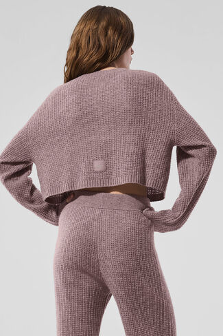 Alo Yoga Cashmere Plush Waffle Cardigan - Mushroom Heather in Saudi Arabia
