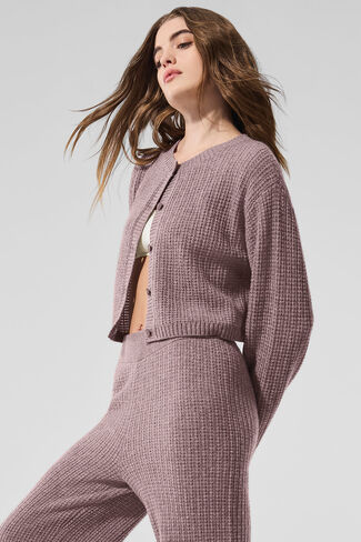Alo Yoga Cashmere Plush Waffle Cardigan - Mushroom Heather in Saudi Arabia