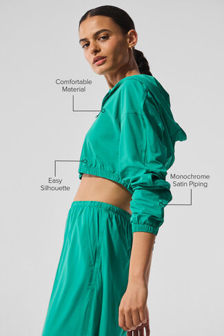 Alo Yoga Cropped Breezy Full-Zip Hoodie - Spruce Green in Saudi Arabia