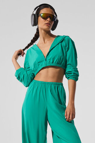 Alo Yoga Cropped Breezy Full-Zip Hoodie - Spruce Green in Saudi Arabia