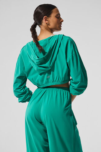 Alo Yoga Cropped Breezy Full-Zip Hoodie - Spruce Green in Saudi Arabia