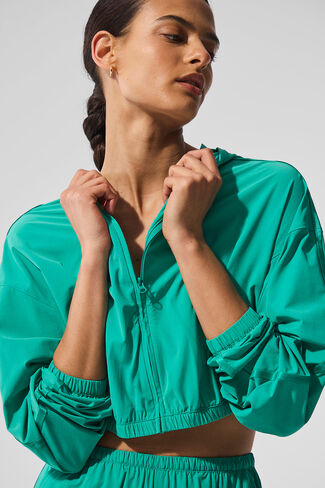Alo Yoga Cropped Breezy Full-Zip Hoodie - Spruce Green in Saudi Arabia