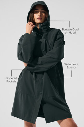 Alo Yoga Rain Or Shine Long Coat - Charcoal Green in Saudi Arabia