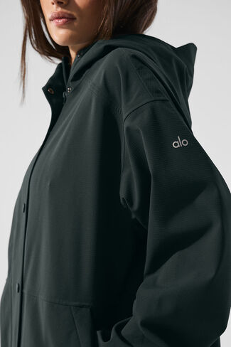 Alo Yoga Rain Or Shine Long Coat - Charcoal Green in Saudi Arabia