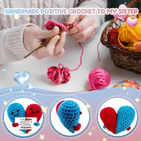 Sister Birthday Gifts Sister Heart Gift from Sisters Bestie Mini Positive Handmade Heart Crochet Emotional Inspirational Support Gifts for Women Christmas Valentine in Saudi Arabia