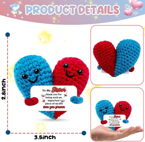 Sister Birthday Gifts Sister Heart Gift from Sisters Bestie Mini Positive Handmade Heart Crochet Emotional Inspirational Support Gifts for Women Christmas Valentine in Saudi Arabia