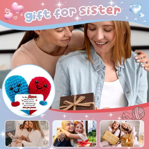 Sister Birthday Gifts Sister Heart Gift from Sisters Bestie Mini Positive Handmade Heart Crochet Emotional Inspirational Support Gifts for Women Christmas Valentine in Saudi Arabia
