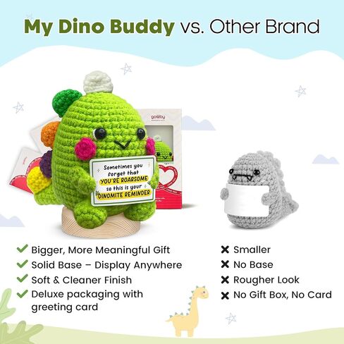 Gossby Handmade Positive Dinosaur Crochet - I Love You This Much - Gift for Husband, Boyfriend - Romantic Anniversary, Valentines, Xmas, Birthday Gift for Him from Wife, Girlfriend - Knitted Decor in Kuwait