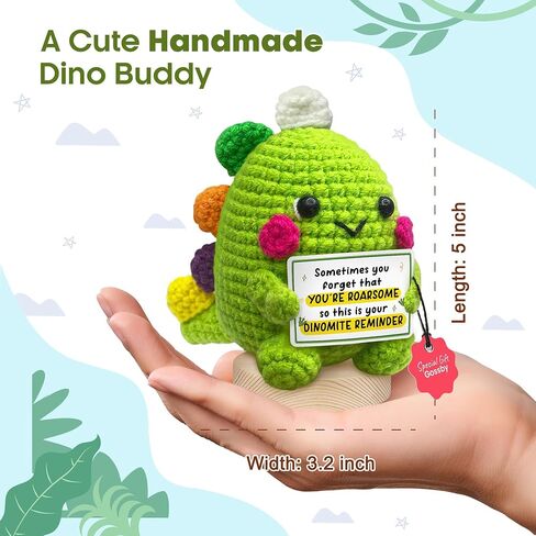 Gossby Handmade Positive Dinosaur Crochet - I Love You This Much - Gift for Husband, Boyfriend - Romantic Anniversary, Valentines, Xmas, Birthday Gift for Him from Wife, Girlfriend - Knitted Decor in Kuwait