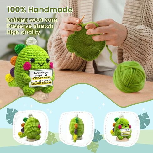 Gossby Handmade Positive Dinosaur Crochet - I Love You This Much - Gift for Husband, Boyfriend - Romantic Anniversary, Valentines, Xmas, Birthday Gift for Him from Wife, Girlfriend - Knitted Decor in Kuwait