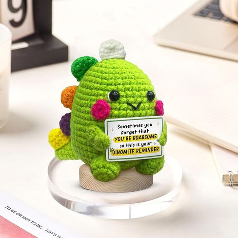 Gossby Handmade Positive Dinosaur Crochet - I Love You This Much - Gift for Husband, Boyfriend - Romantic Anniversary, Valentines, Xmas, Birthday Gift for Him from Wife, Girlfriend - Knitted Decor in Kuwait