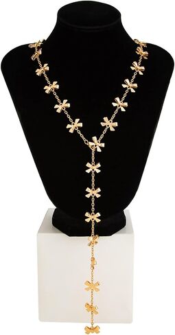 الذهب القوس القلائد الطويلة للنساء العصرية ربطة القوس فيونكة الوهق Y القلائد لذيذ Bowknot سترة قلادة الأزياء قطرة قلادة بوهو الجسم سلسلة مجوهرات اكسسوارات in Saudi Arabia