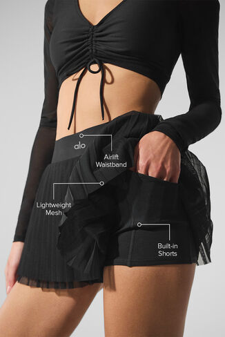 Alo Yoga Mesh Baseline Tennis Skirt - Black in Kuwait