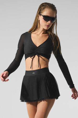 Alo Yoga Mesh Baseline Tennis Skirt - Black in Kuwait