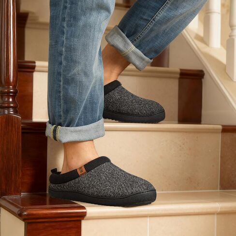 MERRIMAC Men's Slip-on Slippers Comfy Bedroom Non-slip Indoor Outdoor House Shoes with Sherpa Lining in Saudi Arabia