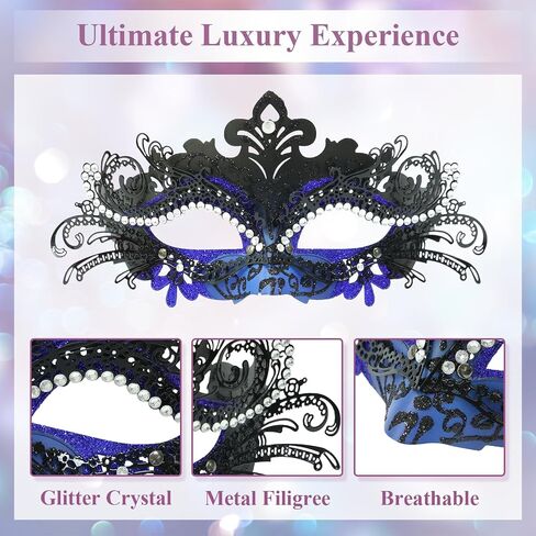 Masquerade Mask for Couples Set, Metal Filigree Shiny Rhinestone Mardi Gras Mask for Prom Ball Costume Party in Saudi Arabia