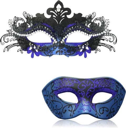 Masquerade Mask for Couples Set, Metal Filigree Shiny Rhinestone Mardi Gras Mask for Prom Ball Costume Party in Saudi Arabia