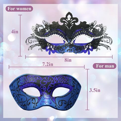 Masquerade Mask for Couples Set, Metal Filigree Shiny Rhinestone Mardi Gras Mask for Prom Ball Costume Party in Saudi Arabia