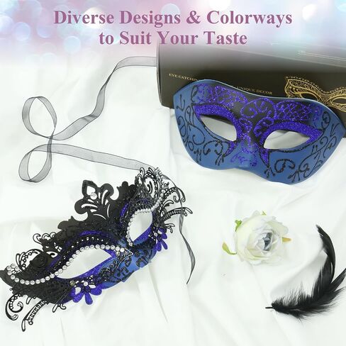 Masquerade Mask for Couples Set, Metal Filigree Shiny Rhinestone Mardi Gras Mask for Prom Ball Costume Party in Saudi Arabia