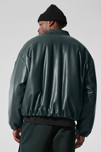 Alo Yoga Faux Leather Premier Bomber - Charcoal Green in Kuwait
