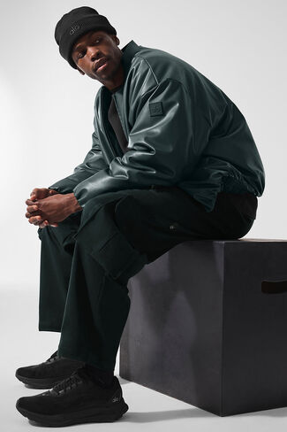 Alo Yoga Faux Leather Premier Bomber - Charcoal Green in Kuwait