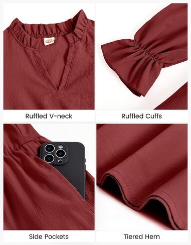 JiAmy Girls Dresses Long Sleeve V Neck Fall Ruffle Tiered Flowy Swing Casual Fashion Dress with Pockets in Saudi Arabia