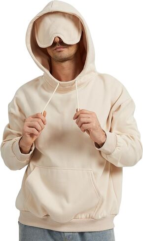 سويت شيرت بقلنسوة كبير الحجم للرجال والنساء مع قناع للعين، برباط للسفر، بلوفر بقلنسوة، بلوفر على شكل طائرة مع جيوب in Kuwait