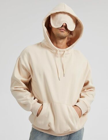 سويت شيرت بقلنسوة كبير الحجم للرجال والنساء مع قناع للعين، برباط للسفر، بلوفر بقلنسوة، بلوفر على شكل طائرة مع جيوب in Kuwait