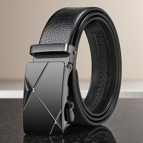 Men’s Leather Belt Slide Ratchet Belts Fashion Classic Waistband with Toothless Automatic Buckle in Saudi Arabia