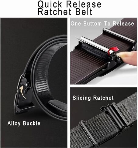 Men’s Leather Belt Slide Ratchet Belts Fashion Classic Waistband with Toothless Automatic Buckle in Saudi Arabia