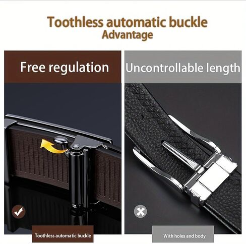 Men’s Leather Belt Slide Ratchet Belts Fashion Classic Waistband with Toothless Automatic Buckle in Saudi Arabia