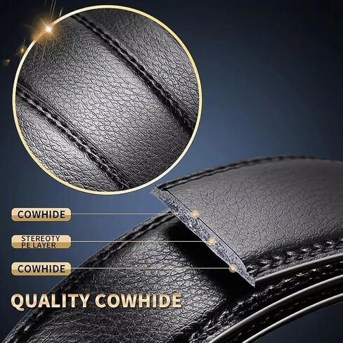 Men’s Leather Belt Slide Ratchet Belts Fashion Classic Waistband with Toothless Automatic Buckle in Saudi Arabia