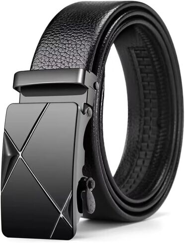 Men’s Leather Belt Slide Ratchet Belts Fashion Classic Waistband with Toothless Automatic Buckle in Saudi Arabia