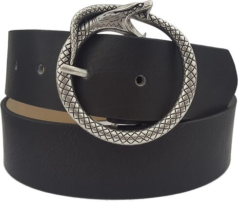 Stylish, In-trend Round Snake Silver Buckle Belt Black L in Saudi Arabia