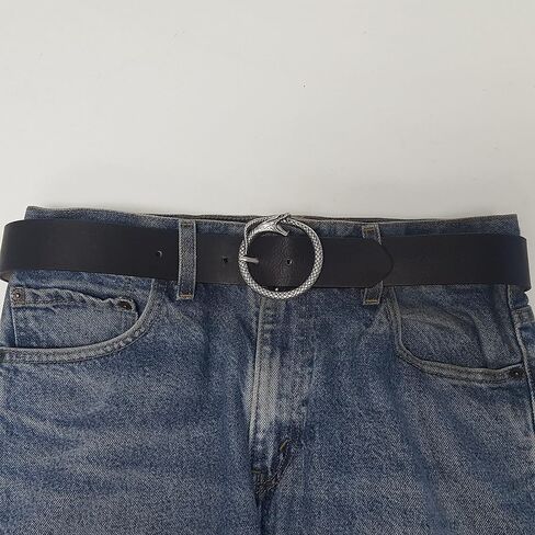 Stylish, In-trend Round Snake Silver Buckle Belt Black L in Saudi Arabia