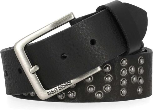 Harley-Davidson Men's Hand Hammered Rivet Genuine Leather Belt, Black in Saudi Arabia