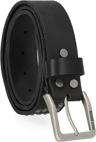 Harley-Davidson Men's Hand Hammered Rivet Genuine Leather Belt, Black in Saudi Arabia