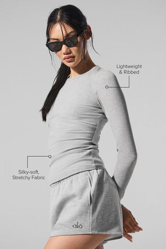 Alo Yoga Ribbed Modal Long Sleeve - Athletic Heather Grey in Saudi Arabia