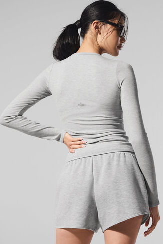 Alo Yoga Ribbed Modal Long Sleeve - Athletic Heather Grey in Saudi Arabia