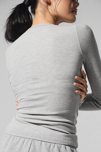 Alo Yoga Ribbed Modal Long Sleeve - Athletic Heather Grey in Saudi Arabia