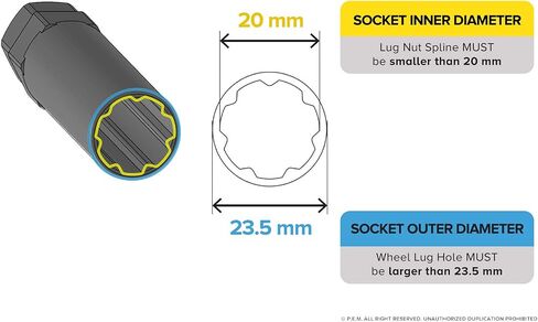 7 Point Spline Drive Tuner Socket Key Tool for Seven-Spline Wheel Lock Lug Nuts - 20mm Inner Diameter - Compatible with 19mm (3/4) and 21mm (13/16) Hex Socket - Pack of 2 in Saudi Arabia
