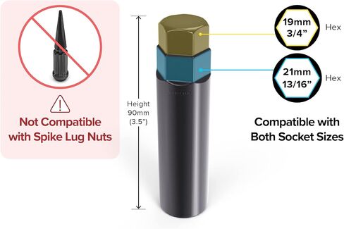 7 Point Spline Drive Tuner Socket Key Tool for Seven-Spline Wheel Lock Lug Nuts - 20mm Inner Diameter - Compatible with 19mm (3/4) and 21mm (13/16) Hex Socket - Pack of 2 in Saudi Arabia