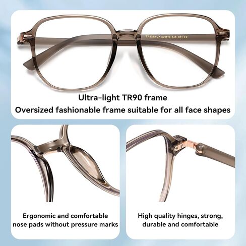 Dollger Blue Light Glasses for Women Oversized Blue Light Blocking Computer Screen Glasses Clear Big Frames Eyeglasses Gray in Kuwait