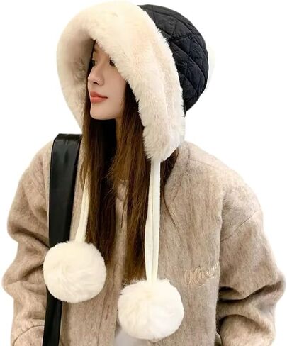 Tristan Home Winter Quilted Hat with Faux Fur Trim and Pom Pom Decoration Black in Saudi Arabia